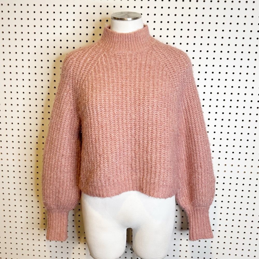 ZARA | Fuzzy Pink Mock Neck Oversized Chunky Knit Sweater Sz. S